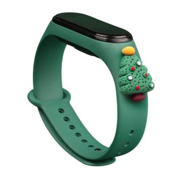 Karácsonyi csereszíj Xiaomi Mi Band 4 / Mi Band 3 sötétzöld (karácsonyf) kép
