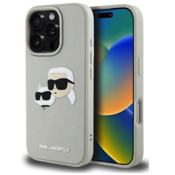 Karl Lagerfeld 3D Rubber Double Heads iPhone 16 hátlap tok, bézs kép