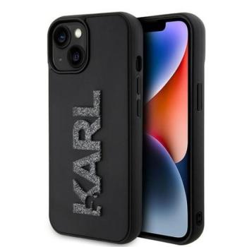 Karl Lagerfeld 3D Rubber Glitter Logo Apple iPhone 15 hátlap tok, fekete kép
