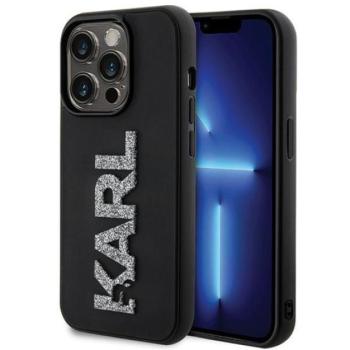 Karl Lagerfeld 3D Rubber Glitter Logo Apple iPhone 15 Pro hátlap tok, fekete kép