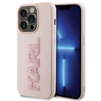 Karl Lagerfeld 3D Rubber Glitter Logo Apple iPhone 15 Pro hátlap tok, rózsaszín kép
