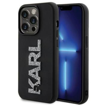 Karl Lagerfeld 3D Rubber Glitter Logo Apple iPhone 15 Pro Max hátlap tok, fekete kép