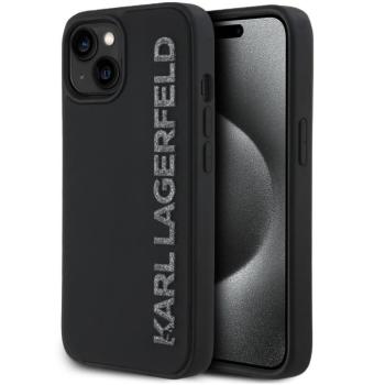 Karl Lagerfeld 3D Rubber Glitter Logo iPhone 14 csillámos hátlap tok, fekete kép
