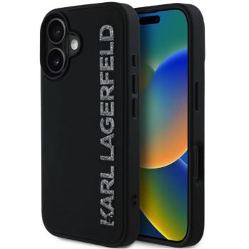 Karl Lagerfeld 3D Rubber Glitter Logo iPhone 16 csillámos hátlap tok, fekete kép