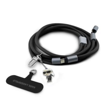 Karl Lagerfeld CBDY Ikonik Charm USB-C-USB-C töltő-és adatkábel / telefon tartó pánt, fekete kép