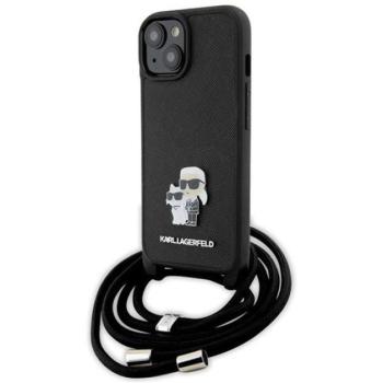 Karl Lagerfeld Crossbody Saffiano Metal Pin Karl Apple iPhone 15 hátlap tok, fekete kép