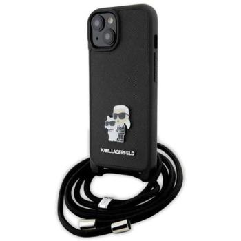 Karl Lagerfeld Crossbody Saffiano Metal Pin Karl Apple iPhone 15 Plus hátlap tok, fekete kép
