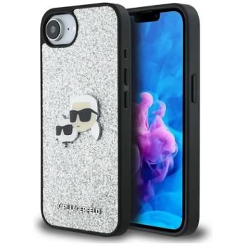 Karl Lagerfeld Fixed Glitter Ikonik Metal Pin Apple iPhone 17e / iPhone 16e hátlap tok, ezüst kép