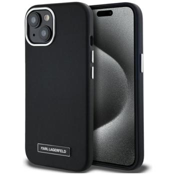 Karl Lagerfeld FW Metal Plate iPhone 15 hátlap tok kameravédelemmel, MagSafe, fekete-ezüst kép