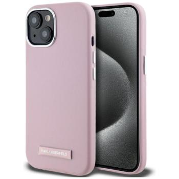 Karl Lagerfeld FW Metal Plate iPhone 15 hátlap tok kameravédelemmel, MagSafe, rózsaszín-ezüst kép