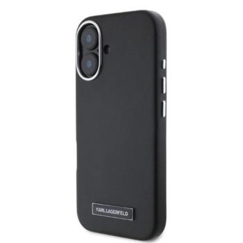 KARL LAGERFELD FW METAL PLATE MAGSAFE szilikon telefonvédő (ütésállóság, ECO bőr hatású hátlap, MagSafe) FEKETE Apple iPhone 16 kép
