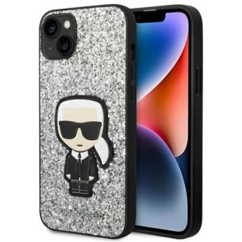 Karl Lagerfeld Glitter Flakes Ikonik Apple iPhone 14 Plus hátlap tok, ezüst kép