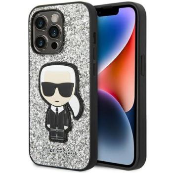 Karl Lagerfeld Glitter Flakes Ikonik Apple iPhone 14 Pro Max hátlap tok, ezüst kép