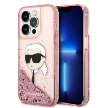 Karl Lagerfeld Glitter Karl Head Apple iPhone 14 Pro Max hátlap tok, rózsaszín kép