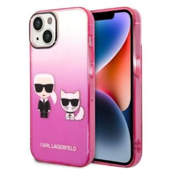 Karl Lagerfeld Gradient Ikonik Karl &amp; Choupette Apple iPhone 14 Plus hátlap tok, rózsaszín kép