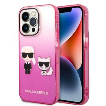 Karl Lagerfeld Gradient Ikonik Karl &amp; Choupette Apple iPhone 14 Pro hátlap tok, rózsaszín kép