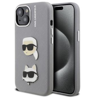 Karl Lagerfeld Grained PU K&amp;CH Heads iPhone 15 hátlap tok, szürke kép