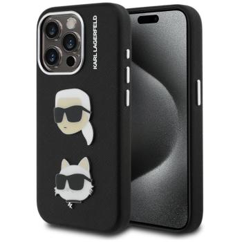 Karl Lagerfeld Grained PU K&amp;CH Heads iPhone 15 Pro Max hátlap tok, fekete kép