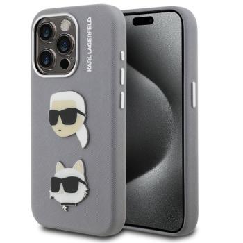 Karl Lagerfeld Grained PU K&amp;CH Heads iPhone 15 Pro Max hátlap tok, szürke kép