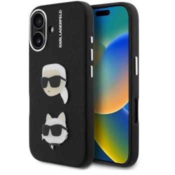 Karl Lagerfeld Grained PU K&amp;CH Heads iPhone 16 hátlap tok, fekete kép