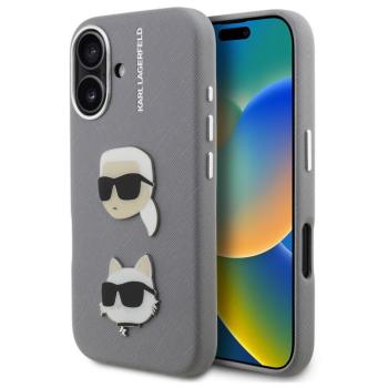 Karl Lagerfeld Grained PU K&amp;CH Heads iPhone 16 hátlap tok, szürke kép
