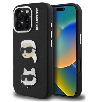 Karl Lagerfeld Grained PU K&amp;CH Heads iPhone 16 Pro Max hátlap tok, fekete kép