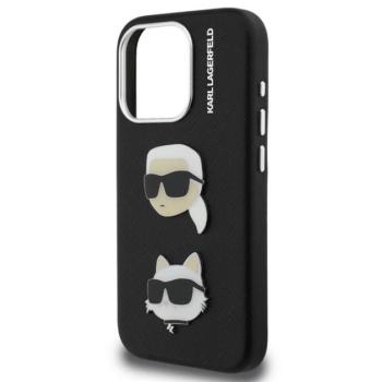 KARL LAGERFELD GRAINED PU K&amp;CH HEADS szilikon telefonvédő (ütésállóság, bőr hatású hátlap, 3D) FEKETE Apple iPhone 15 Pro kép