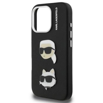 KARL LAGERFELD GRAINED PU K&amp;CH HEADS szilikon telefonvédő (ütésállóság, bőr hatású hátlap, 3D) FEKETE Apple iPhone 16 Pro kép