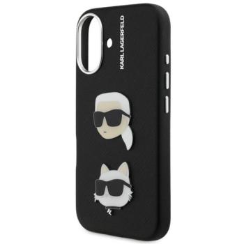 KARL LAGERFELD GRAINED PU K&amp;CH HEADS szilikon telefonvédő (ütésállóság, bőr hatású hátlap, 3D) FEKETE Apple iPhone 16 kép