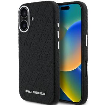 Karl Lagerfeld Grained PU Repeated Logo iPhone 16 MagSafe kompatibilis hátlap tok, fekete kép