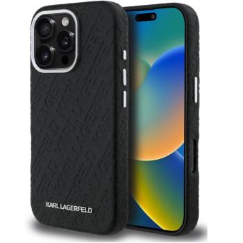 Karl Lagerfeld Grained PU Repeated Logo iPhone 16 Pro Max MagSafe kompatibilis hátlap tok, fekete kép