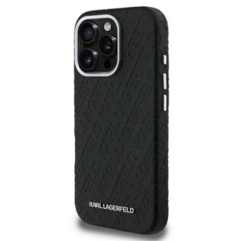 KARL LAGERFELD GRAINED PU REPEATED LOGO MAGSAFE szilikon telefonvédő (ütésállóság, bőr hatású hátlap, MagSafe) FEKETE Apple iPhone 16 Pro kép