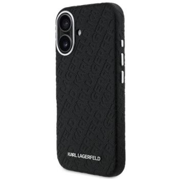 KARL LAGERFELD GRAINED PU REPEATED LOGO MAGSAFE szilikon telefonvédő (ütésállóság, bőr hatású hátlap, MagSafe) FEKETE Apple iPhone 16 kép