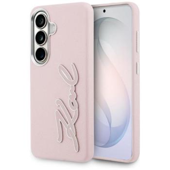 Karl Lagerfeld Grained Signature Metal Resin Logo Samsung Galaxy S26 tok, rózsaszín kép