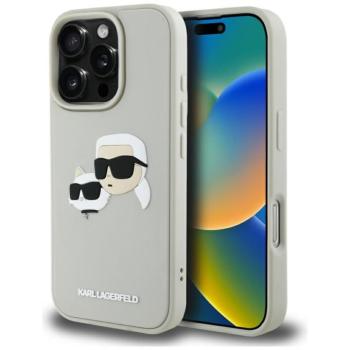 Karl Lagerfeld HC 3D Rubber Double Heads iPhone 16 Pro Max hátlap tok kameravédelemmel, bézs kép