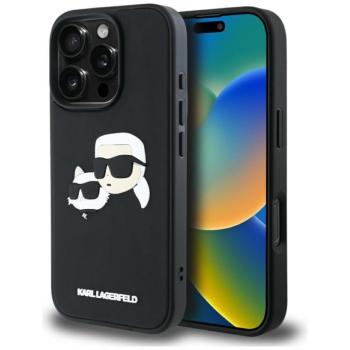 Karl Lagerfeld HC 3D Rubber Double Heads iPhone 16 Pro Max hátlap tok kameravédelemmel, fekete kép
