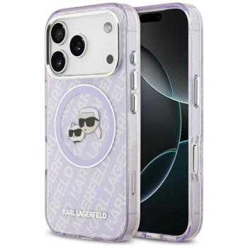 Karl Lagerfeld IML Glitter Karl &amp; Choupette Heads Logo Apple iPhone 17 Pro MagSafe kompatibilis hátlap tok, csillámos, lila kép