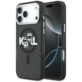 Karl Lagerfeld IML Glitter Karl &amp; Choupette Sketch Logo Apple iPhone 17 Pro Max MagSafe kompatibilis hátlap tok, fekete kép