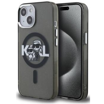Karl Lagerfeld IML Glitter Karl and Choupette Sketch iPhone 15 MagSafe kompatibilis hátlap tok, fekete kép