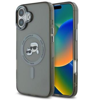 Karl Lagerfeld IML K&amp;CH Heads Metal Frame iPhone 16 MagSafe tok kameravédő peremmel, fekete kép