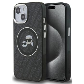 Karl Lagerfeld IML K&amp;CH Heads Repeated Logo iPhone 15 MagSafe kompatibilis hátlap tok, fekete kép