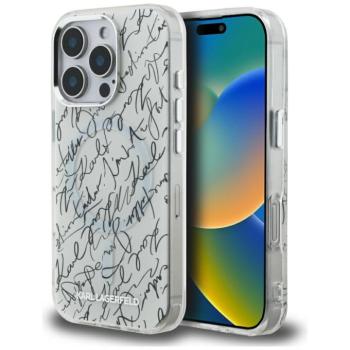 Karl Lagerfeld IML Karl Script Pattern iPhone 16 Pro Max hátlap tok kameravédelemmel, fehér kép