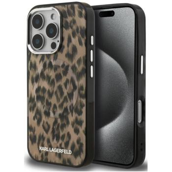 Karl Lagerfeld IML Leopard iPhone 16 Pro Max MagSafe kompatibilis leopárd mintás hátlap tok, barna kép