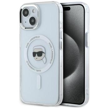 Karl Lagerfeld IML Metal Karl Head iPhone 15 hátlap tok kameravédelemmel, MagSafe, fehér kép