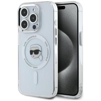 Karl Lagerfeld IML Metal Karl Head iPhone 15 Pro hátlap tok kameravédelemmel, MagSafe, fehér kép