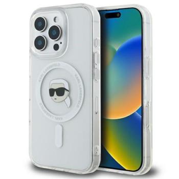 Karl Lagerfeld IML Metal Karl Head iPhone 16 Pro MagSafe kemény hátlap tok, fehér KLHMP16LHLSKIH kép