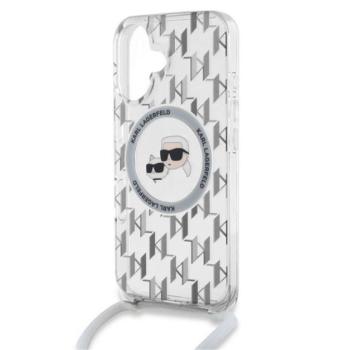 KARL LAGERFELD IML MONOGRAM CROSSBODY K&amp;CH HEADS MAGSAFE szilikon telefonvédő (ütésállóság, MagSafe, nyakpánt) ÁTLÁTSZÓ Apple iPhone 16 kép