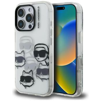 Karl Lagerfeld IML Multi K&amp;C Head Pattern iPhone 16 Pro Max hátlap tok kameravédelemmel, átlátszó kép