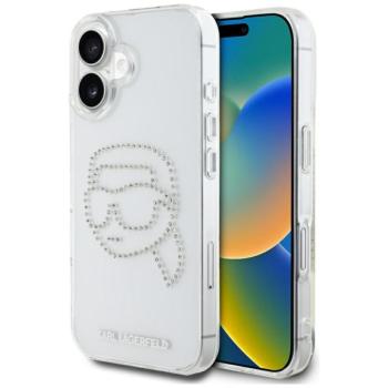 Karl Lagerfeld IML Rhinestones Karl Head iPhone 16 hátlap tok kameravédelemmel, átlátszó kép