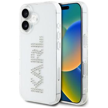 Karl Lagerfeld IML Rhinestones Logo iPhone 16 hátlap tok kameravédelemmel, fehér kép